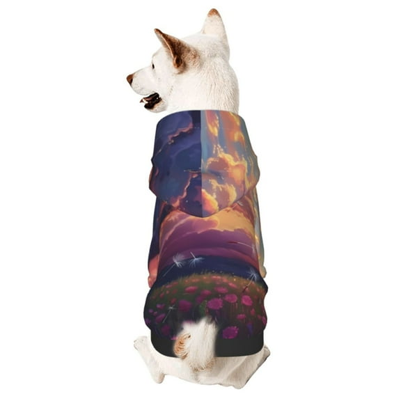Xecao Dreamy Dandelion Sunset Pattern Sweatshirts Winter Pet Dog Hoodie Puppy Coat Dog Sweaters Dog Clothes with Hat Dog Clothes Costume Outfit,Small Pets Wear-