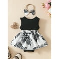ELF Baby Girls Sleeveless Romper Dress with Bow Headband Leaf Floral