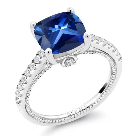 Gem Stone King 5.59 Ct Blue Created Sapphire White Created Sapphire 925 Sterling Silver Ring (Size 9)