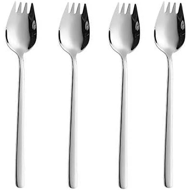 Zhuge Cuchara de acero inoxidable de 4 piezas para uso doméstico diario, cuchara para helado de 8,2 pulgadas y tenedor para ensalada (plateada)
