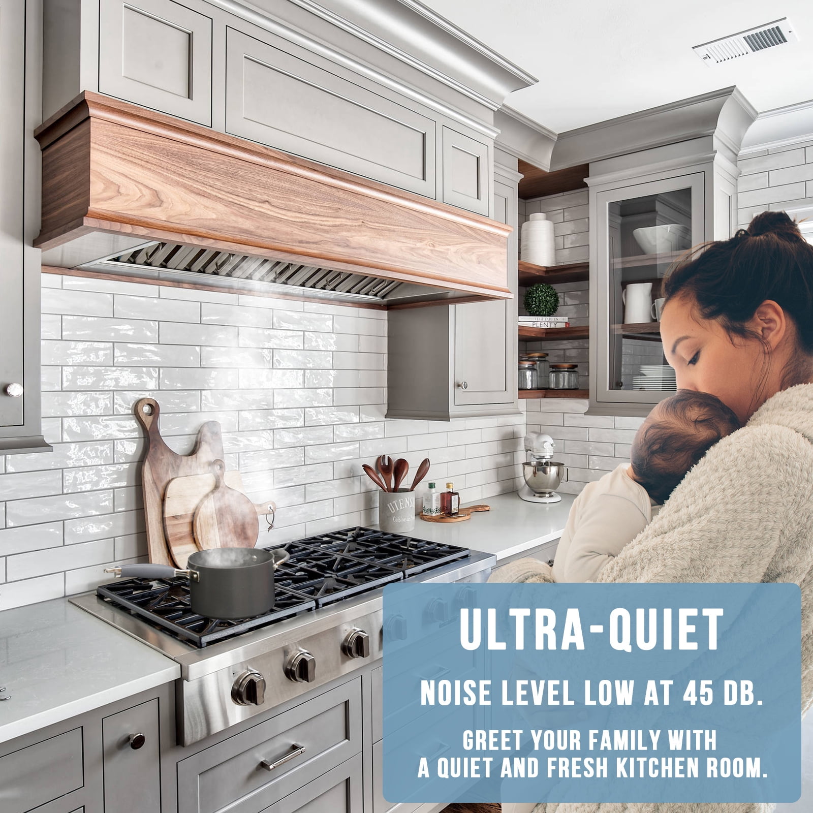 Akicon 30 Inch Stainless Steel Range Hood Insert, 600 CFM Ducted Built-in Vent Hood, Ultra Quiet, Dimmable Cool & Warm Dual LED Lights, Dishwasher Safe Filters