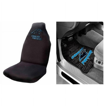 NFL Carolina Panthers 2 pc Front Floor Mats and Carolina Panthers Car Seat Cover Value Bundle