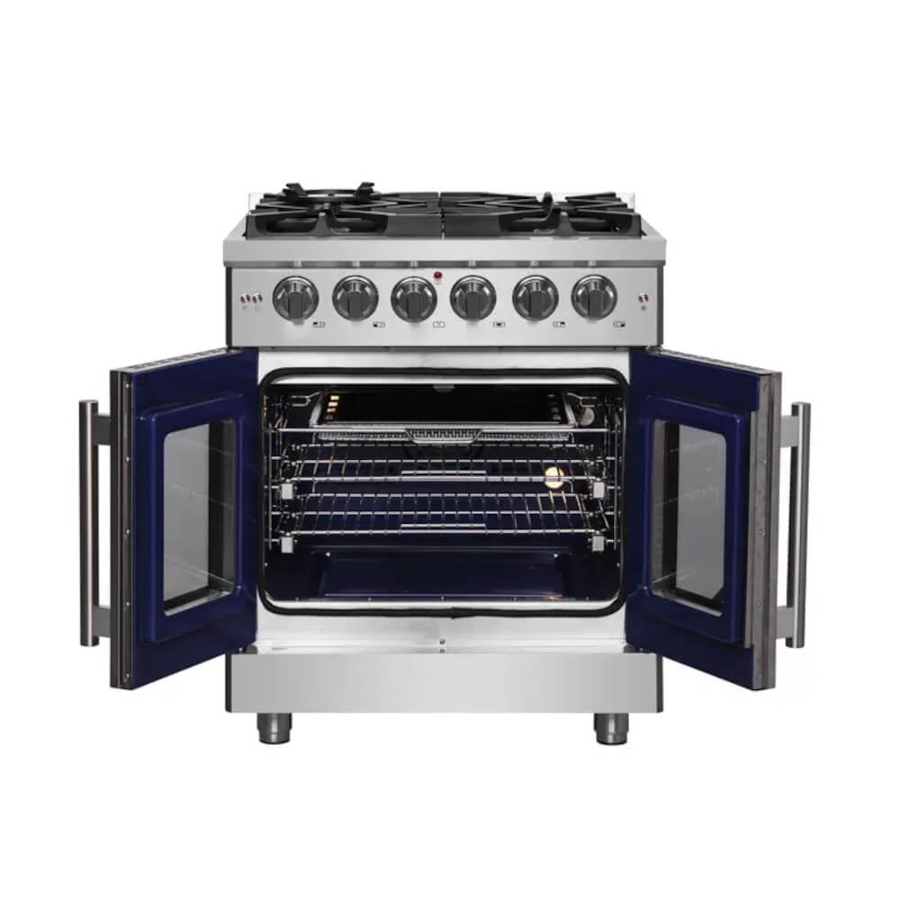 Forno Massimo 30-Inch Freestanding French Door Gas Range, 4 Burners, Convection Oven, Energy Efficient