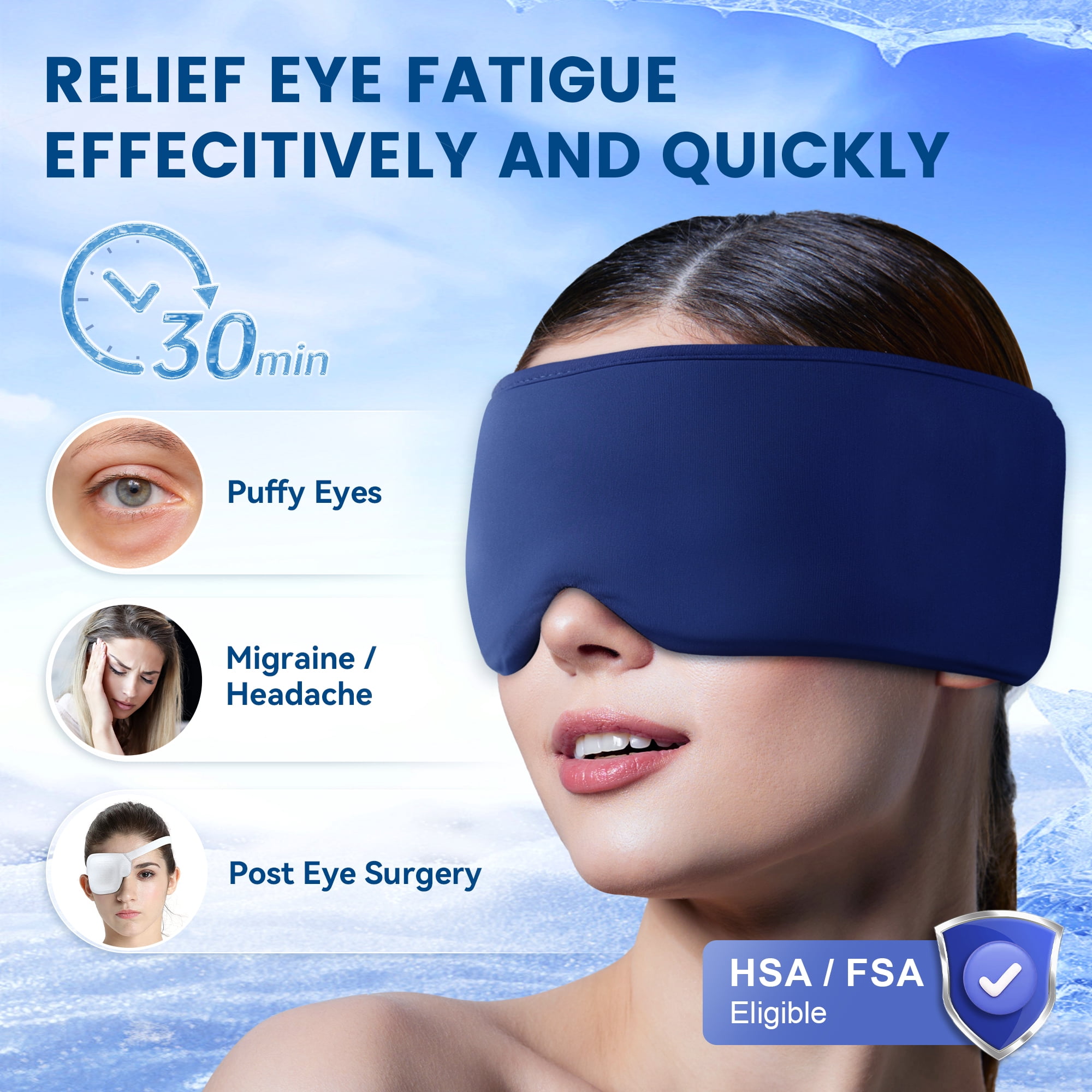 FACEMOON Large Cooling Eye Mask Soft Thick Gel Comfort for Puffy Eyes Dark Circles Relief Flexible Reusable Night Relaxation Black