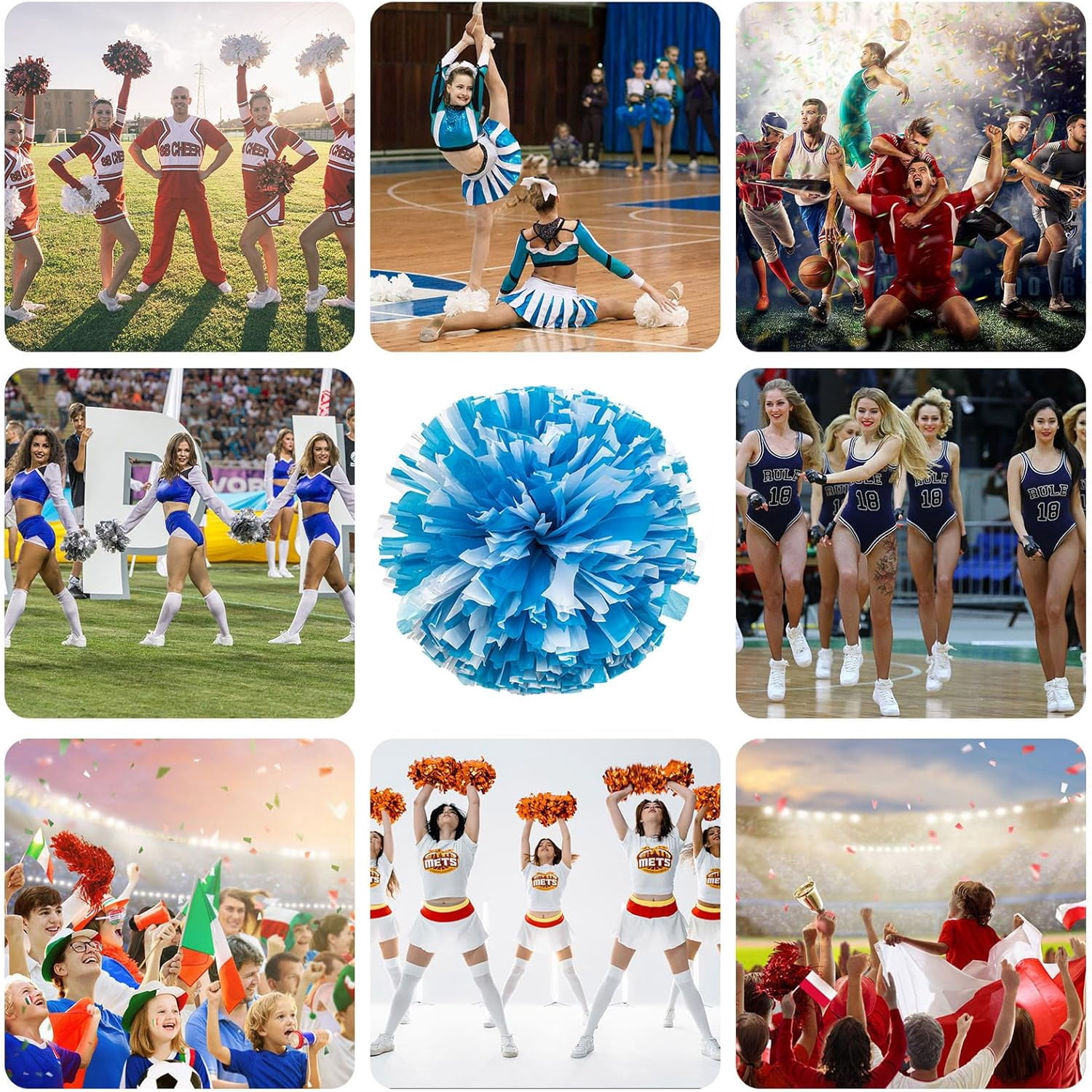 20 Pcs Cheerleading poms,pom poms Cheerleading with Finger Holes Metallic Foil Cheer Pom Pomsfor Dance, Matches, Team Spirit Sports (Black+Green)