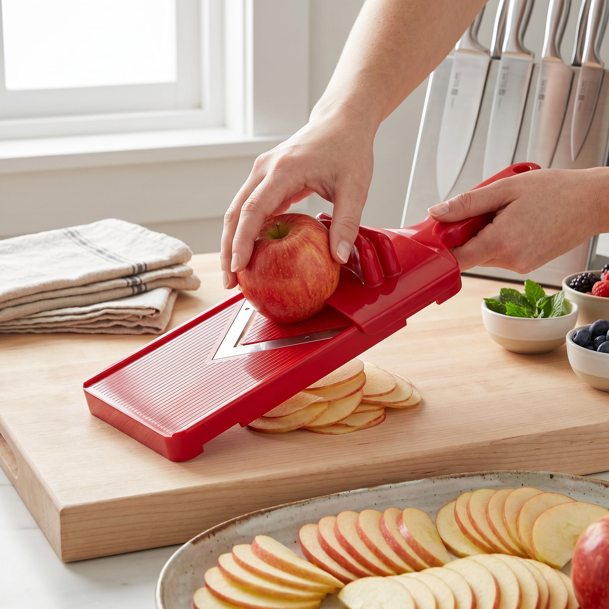 Unique Bargains Multifunctional Potato Slicer with Chopping Function Red 12.6"x3.9"