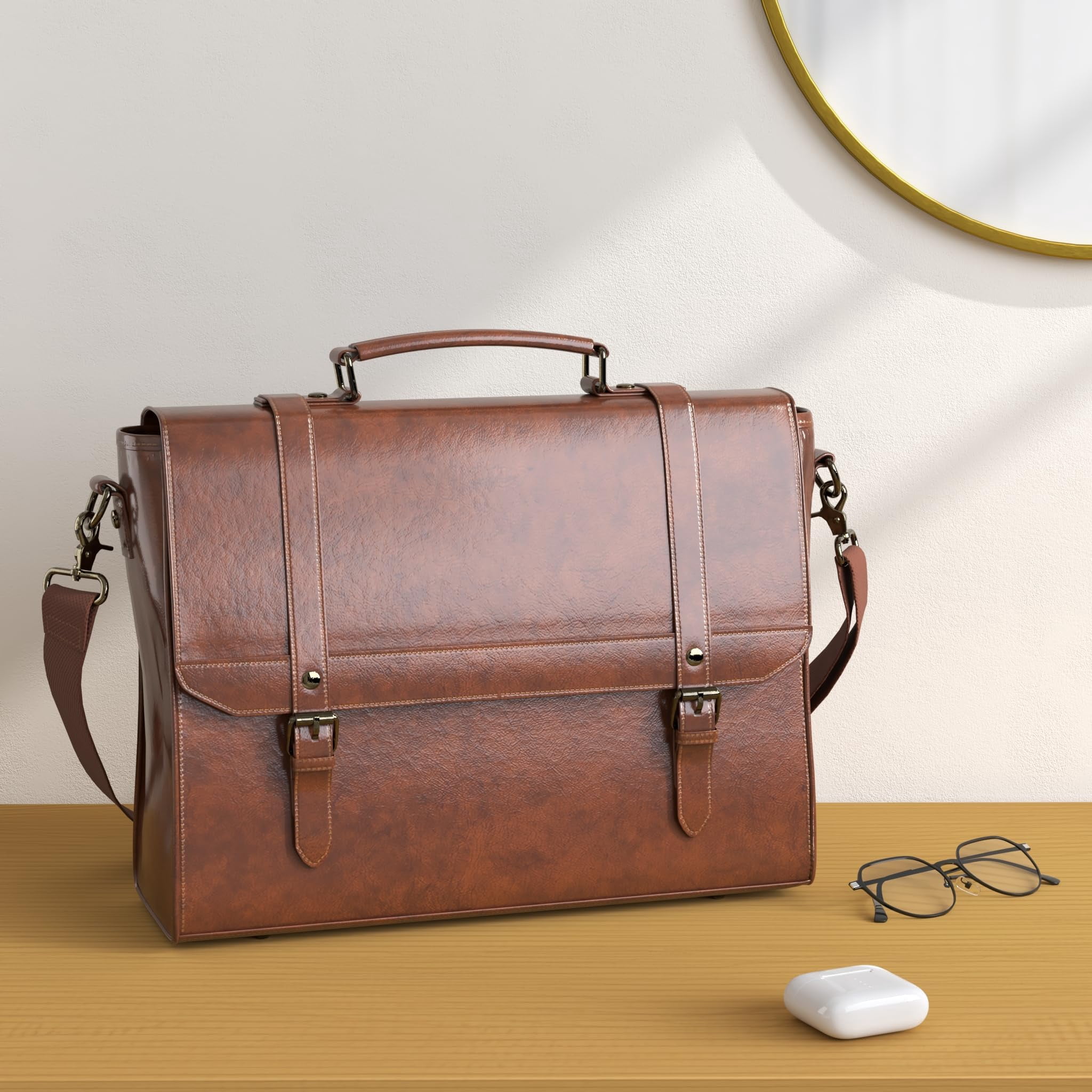 Messenger Bag for Men 15.6 inch Laptop Briefcase Vintage Leather Waterproof Large Computer Satchel Bag Retro Shoulder Bag for Office Business Travel College