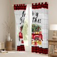 thumbnail image 2 of jejeloiu Merry Christmas Tree Curtains Pack of 2 (42x84 Each),Red Xmas Truck Curtains Blackout,Red Geometric Plaid Bedroom Curtains For Children,Super Cozy Room Decor, 2 of 5