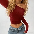 thumbnail image 3 of Lixiuxyad Sparkly For Sleeve Off Shoulder Top Sequin Concert Outfits Tshirts for Women,Red M, 3 of 6