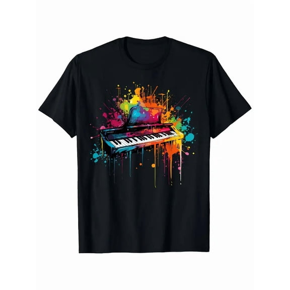 100% cotton tshirts men tee Vibrant Piano Keyboard Graphic T-Shirt for Men & Women - 100% Cotton, Short Sleeve,