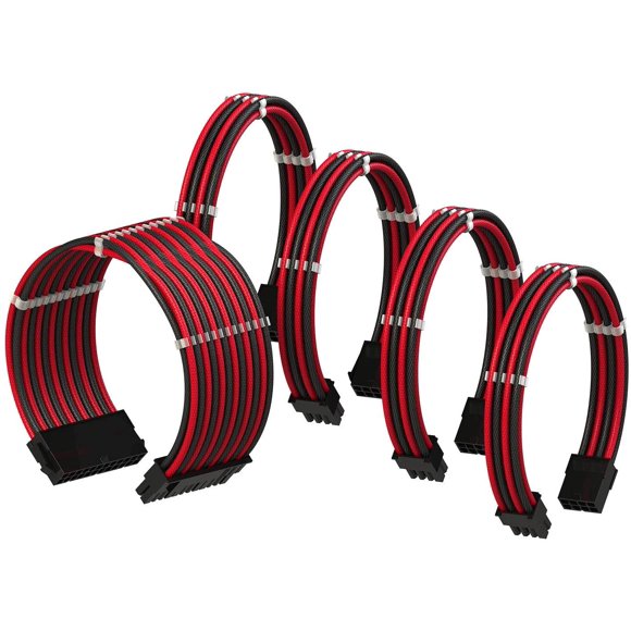 LINKUP - PSU Cable Extension Sleeved Custom Mod GPU PC Braided w/Comb Kit┃1 x 24 P (20+4)┃2 x 8 P (4+4) CPU┃2 x 8 P