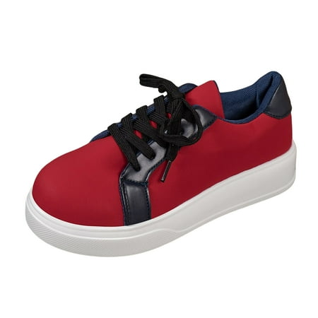 QYZEU Womans Sneakers Casual Shoe Women Ladies Fashion Leather Colored Round Toe Lace Thick Sole Shoes Woman Shoe Casual Walking Lightweight Shoes Red 37