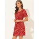 thumbnail image 3 of Vestido Floral Por Encima de la Rodilla Allegra K cintura Elástica cuello cuadrado Mangas Abullonadas Rojo M, 3 of 5