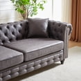 thumbnail image 4 of Mid Century Modern Sofa, 85.5" Fabric Chesterfield Couch with Button Tufting & Nailhead Trim, 3 Seater Deep Seat Sofa with Rolled Arms and Wooden Legs for Living Room, Grey, 4 of 7
