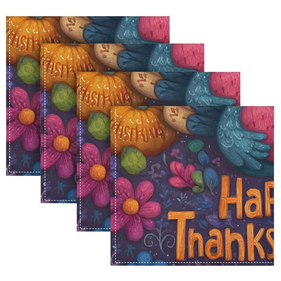 Cloth Napkins Set of4 100% Satin Peachskin Velvet 20x20inx4 Napkins Cloth napkins are washable Soft and Absorbent Thanksgiving Turkey Design