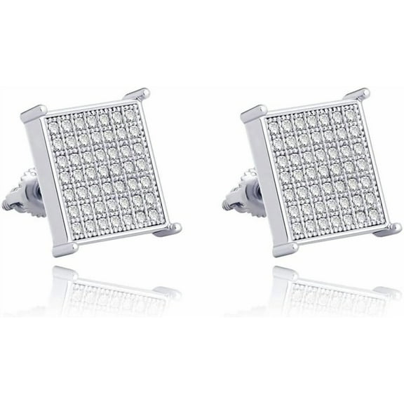 Leander 925 Sterling Silver Square Screw Stud Earrings 14K Gold Plated 5A  Cubic Zirconia Iced Out Square Screw Back Hypoallergenic Cube Large Stud Earrings For Men Women