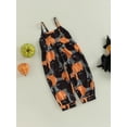 thumbnail image 3 of Bagilaanoe Toddler Baby Girl Halloween Jumpsuit Sleeveless Ghost/Cartoon Cat Pumpkin Print Romper Sling Overalls 1T 2T 3T 4T 5T 6T Kids Long Pants Casual Outfits, 3 of 9