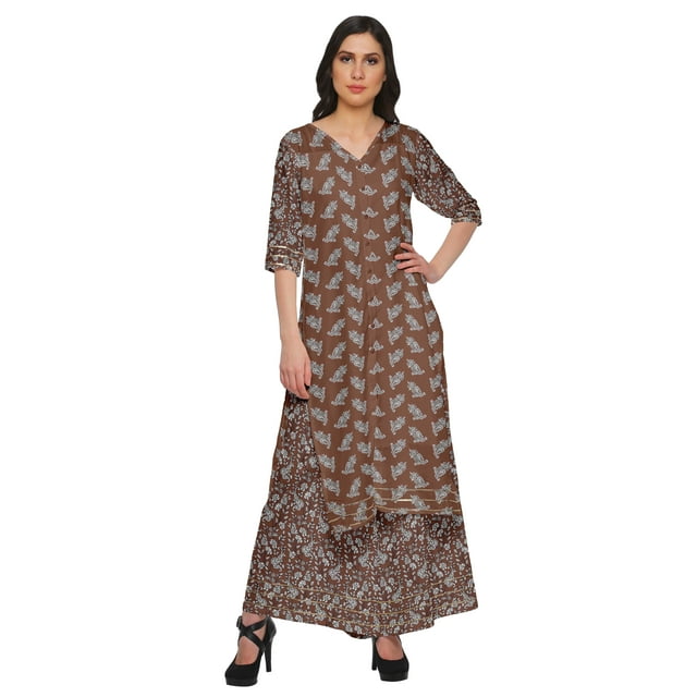 Moomaya Ensemble Grande Taille Imprimé Palazzo et Kurta Robe Ethnique pour Femmes