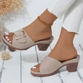 thumbnail image 2 of Xfvqtps Slide Sandals Women Chunky Block Mid Heel Buckle Decoration Open Toe Soft Sole Non Slip Breathable Summer Beach Sandals Khaki, 2 of 7