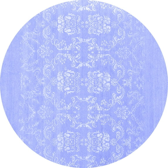 Ahgly Company Machine Washable Indoor Round Oriental Blue Industrial Area Rugs, 5' Round