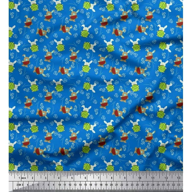 Soimoi Cotton Cambric Fabric Leaves,Watermelon & Rabbit Kids Decor Fabric Printed Yard 42 Inch Wide
