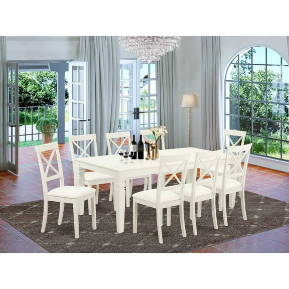 East West Furniture Dining Room Set Linen White, LGBO9-LWH-LC