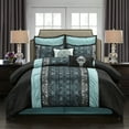 thumbnail image 1 of Nanshing Arabesque Collection Bedroom Comforter Set, Complete 8 Piece Set, Black/Blue, King, 1 of 5