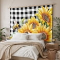 thumbnail image 3 of Sunflower Bee Tapestry for Bedroom Wall Hanging Tapestry, Black White Lattice Yellow Floral Flower Ceiling Backdrop Tapestries Poster Blanket Wall Decor for Teens Room Living Room Dorm 59" x 90", 3 of 8