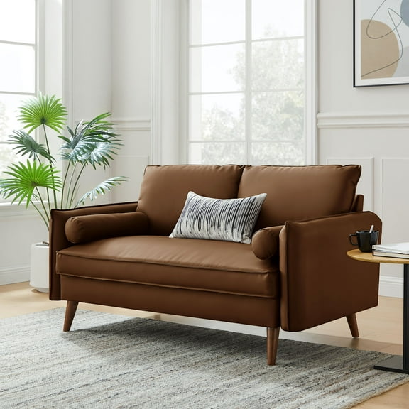 Modway Revive Upholstered Vegan Leather Loveseat in Brown