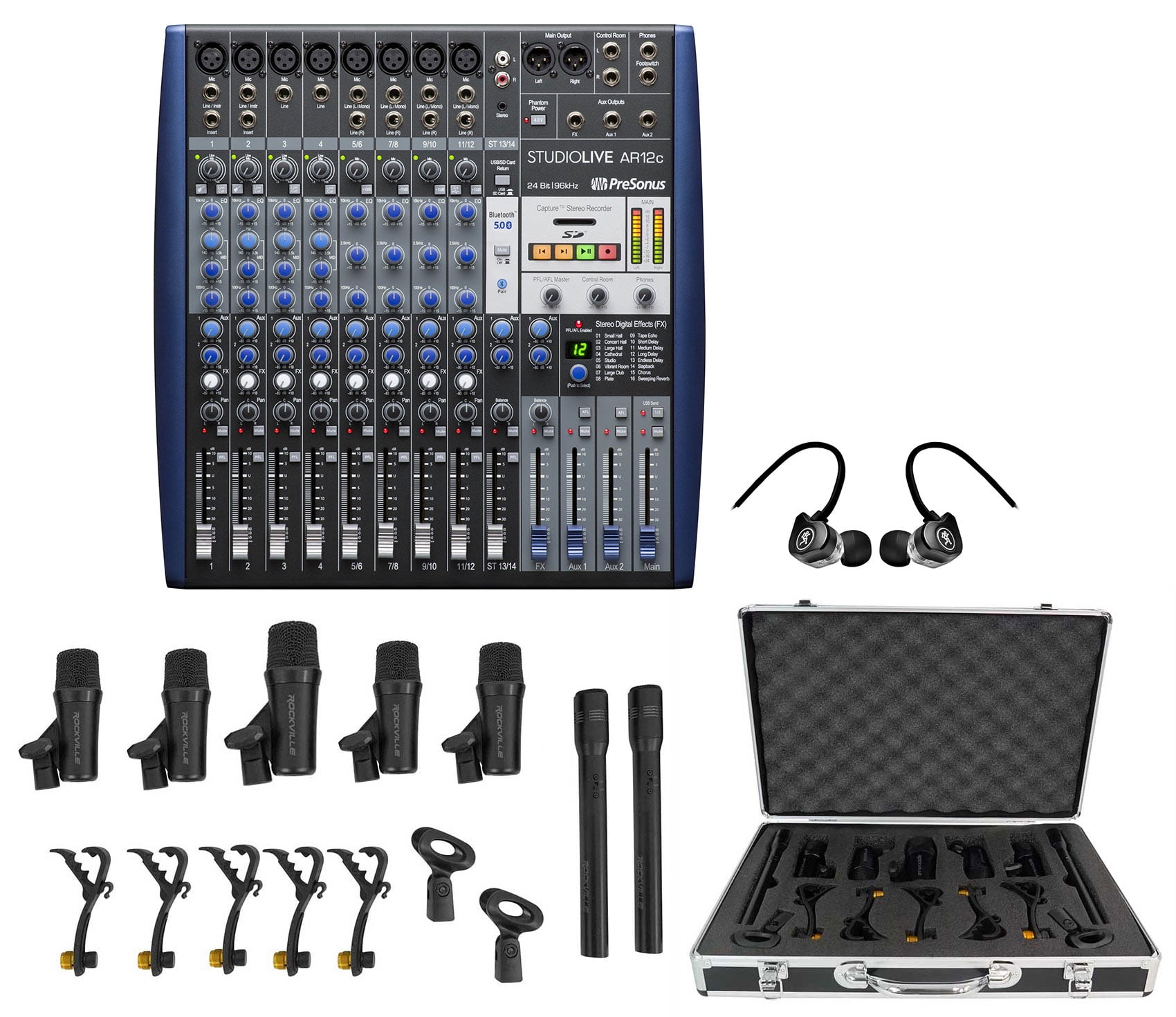 PRESONUS StudioLive SLM AR12C 12 Channel USB Recording Mixer+Drum Mics+Earbuds