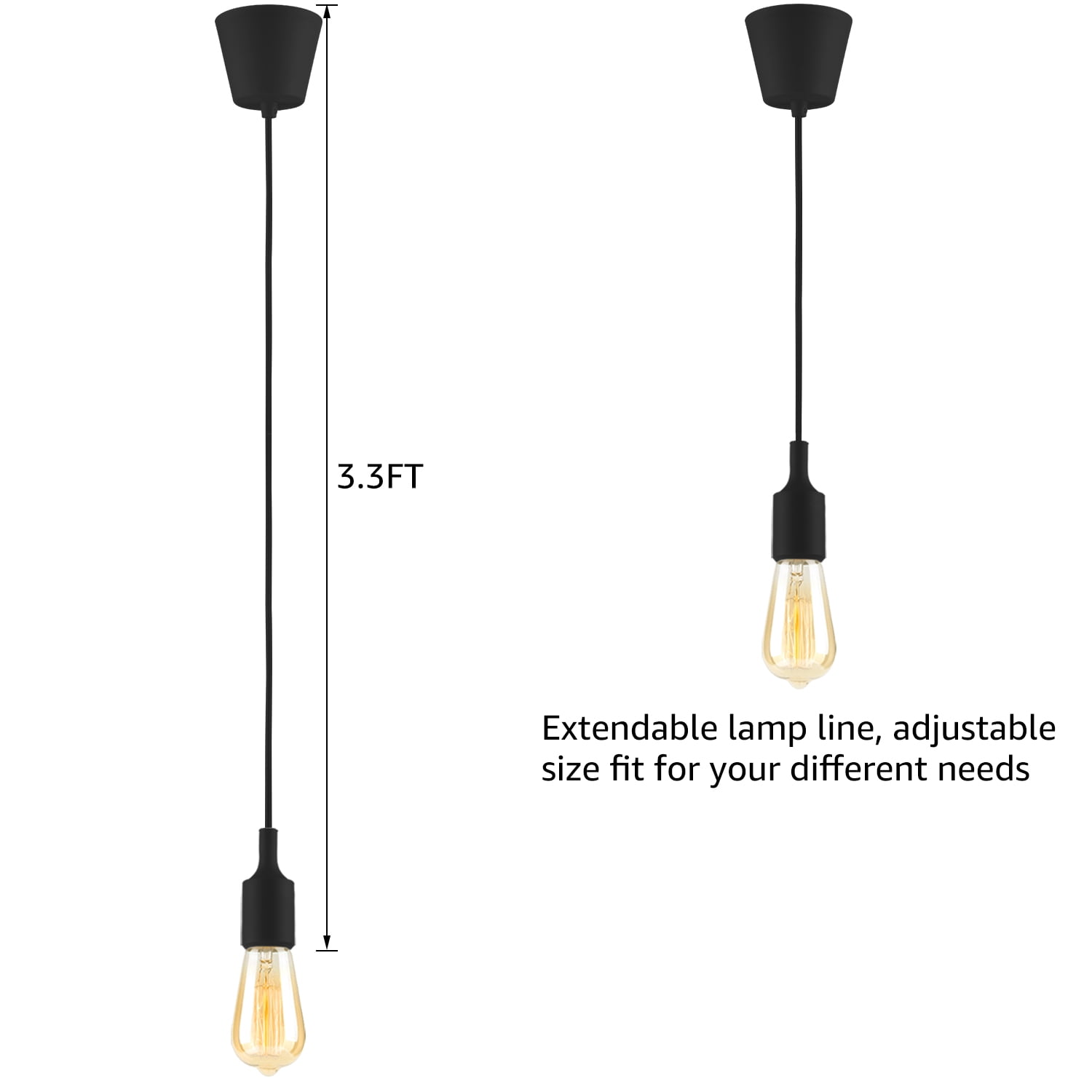 UL-listed Single Socket Pendant Light Fixture, Fabric Insulating Lamp Cord, Black