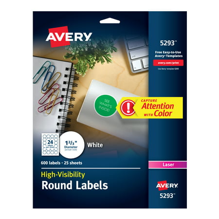 Avery High Visibility 1-2/3 Inch Diameter White Labels 600 Pack