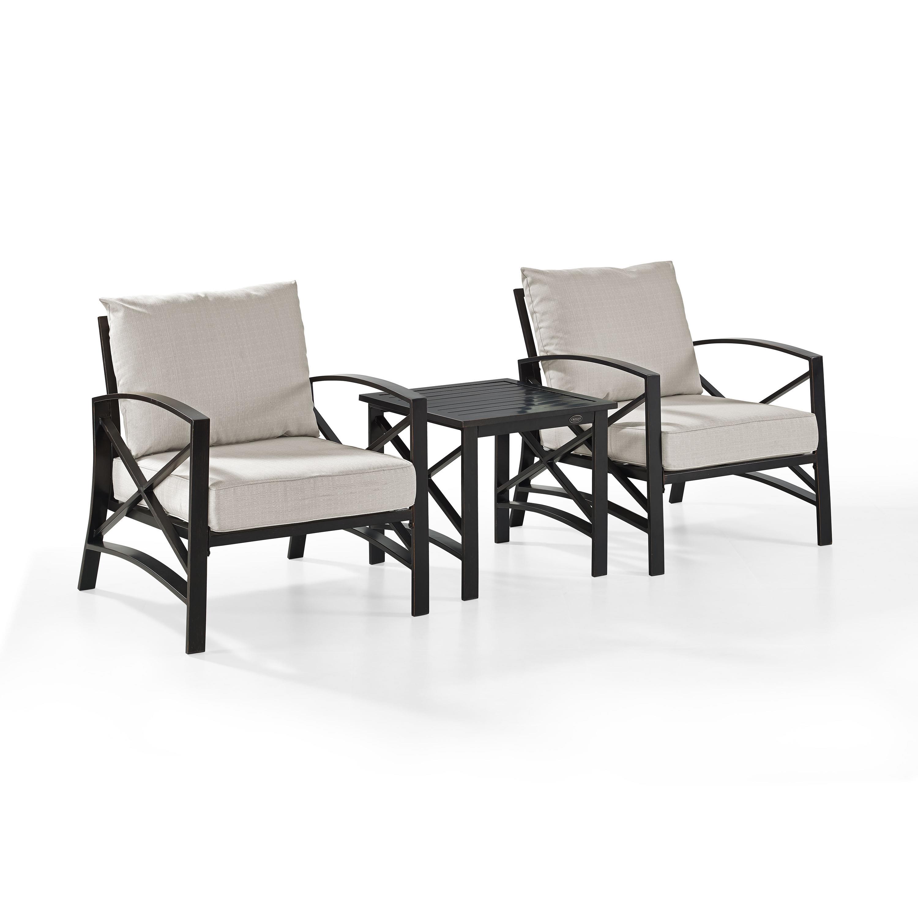 Crosley Furniture Kaplan 3 Pc Outdoor Seating Set With Oatmeal Cushion - Two Chairs, Side Table - image 4 of 8