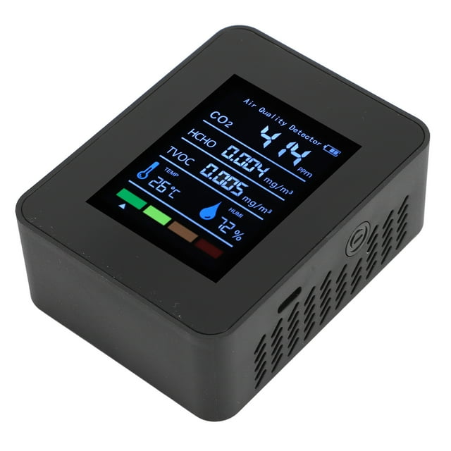 Air Quality Monitor, 5 in 1 Indoor Air Quality Tester Meter, CO2, TVOC, HCHO, Humidity, Temperature Real Time Monitoring, Battery Powered, for Home, Office, School