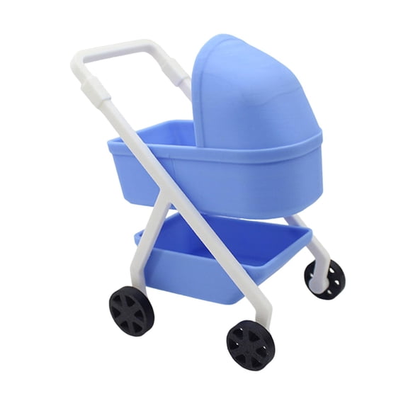MERIGLARE 1/12 Scale Dollhouse Carriage Toy Dolls Crib Model Handmade Mini Bassinet Ornaments Crafted Accessories Scene Decor Blue