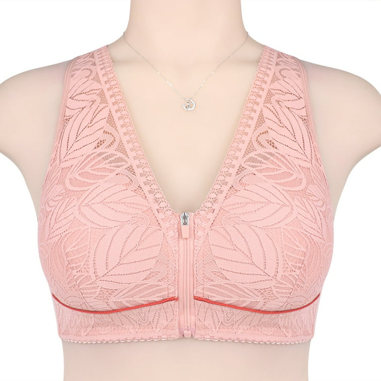 Fsqjgq Front Zipper Bras for Women Plus Size Floral Lace Tube Top Full  Coverage Lightly Lined Padded Wireless Bras Push Up Bra Underwear Pink 52 