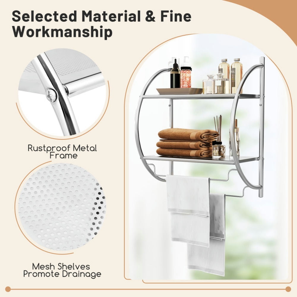 Finihen Wall Mounted Towel Rack, Wall Mounted 2-Tier Bathroom Towel Holder with 2 Towel Bars, for Bathroom, laundry Room, Silver
