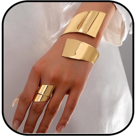 DESIGNICE Gold Jewelry Sets for Women Bangle Ring Set Chunky Bangle Bracelet and Ring Statement Jewelry Set for Women