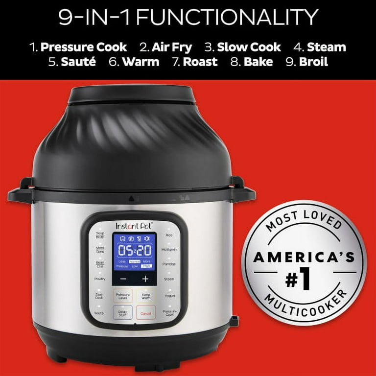  Instant Pot Duo Crisp 9-in-1 Electric Pressure Cooker and Air  Fryer Combo with Stainless Steel Pot, Pressure Cook, Slow Cook, Air Fry,  Roast, Steam, Sauté, Bake, Broil and Keep Warm: Home