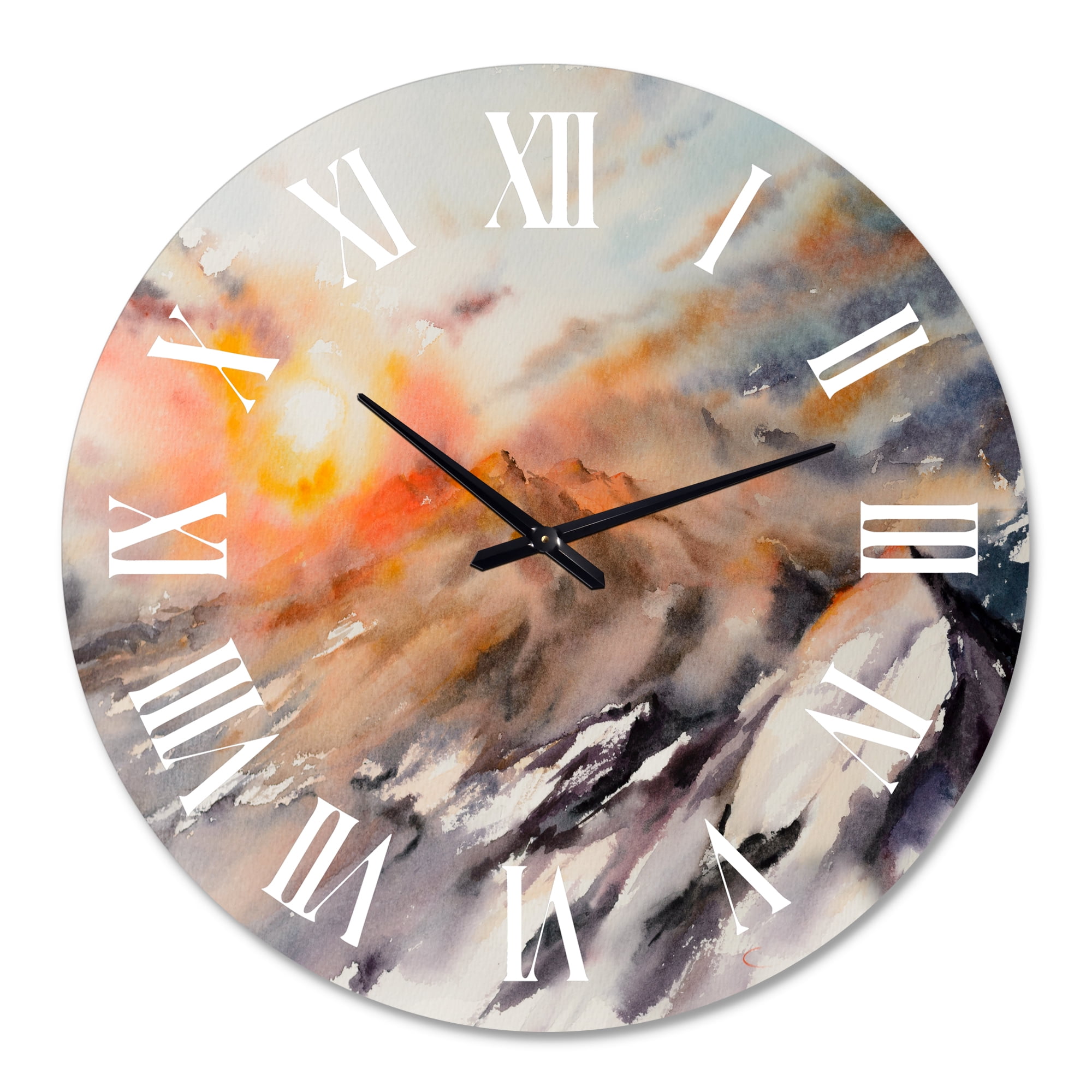 Designart 'Majestic Sunset In The Mountains Landscape' Traditional Wall Clock