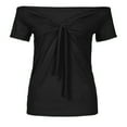 thumbnail image 3 of Ersazi Womens Tops V Neck Summer on Clearance Fashion Women Sexy Casual Color Bow Off Shoulder Blouse Crop Tops Shirt Black Xl, 3 of 5