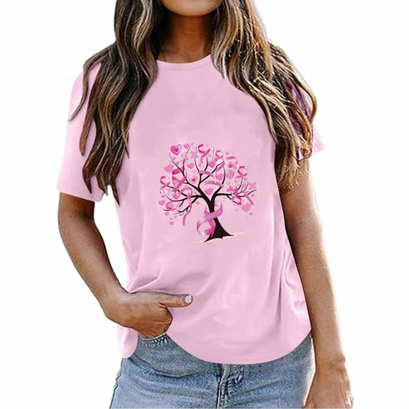 VKOYWKM Breast Cancer Awareness T Shirts Women Breast Cancer Pink Ribbon Graphic Tees Short Sleeve Inspirational Tops Crew Neck Loose Fight Cancer TshirT-Shirts
