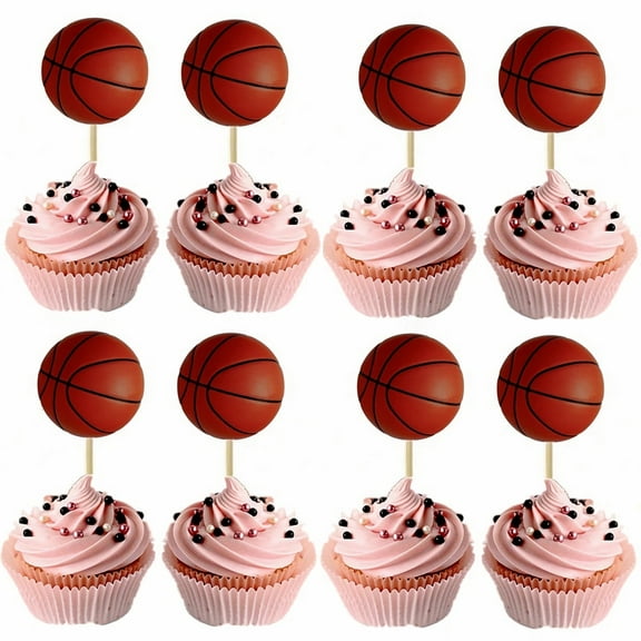 24Pcs Basketball Cupcake Cake Toppers | Basketball Party Supplies Dessert Muffin Cake Decorations for Basketball Themed Party, Baby Shower or Happy Birthday Party Decoration