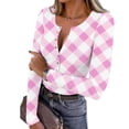 thumbnail image 2 of Olyvenn Womens Long Sleeve Plaid Henley Shirts Slim Fit Button up Tops 2026 Casual Fashion Outfits Basic Trendy T-Shirts Soft Clothing Hot Pink XXL, 2 of 9