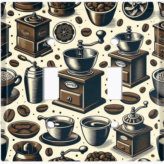 Metal Light Switch Wall Plate Outlet Cover (Printed Image of Retro Coffee Pattern - Double Toggle)