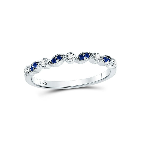 10kt White Gold Womens Round Blue Sapphire Diamond Stackable Band Ring 1/10 Cttw