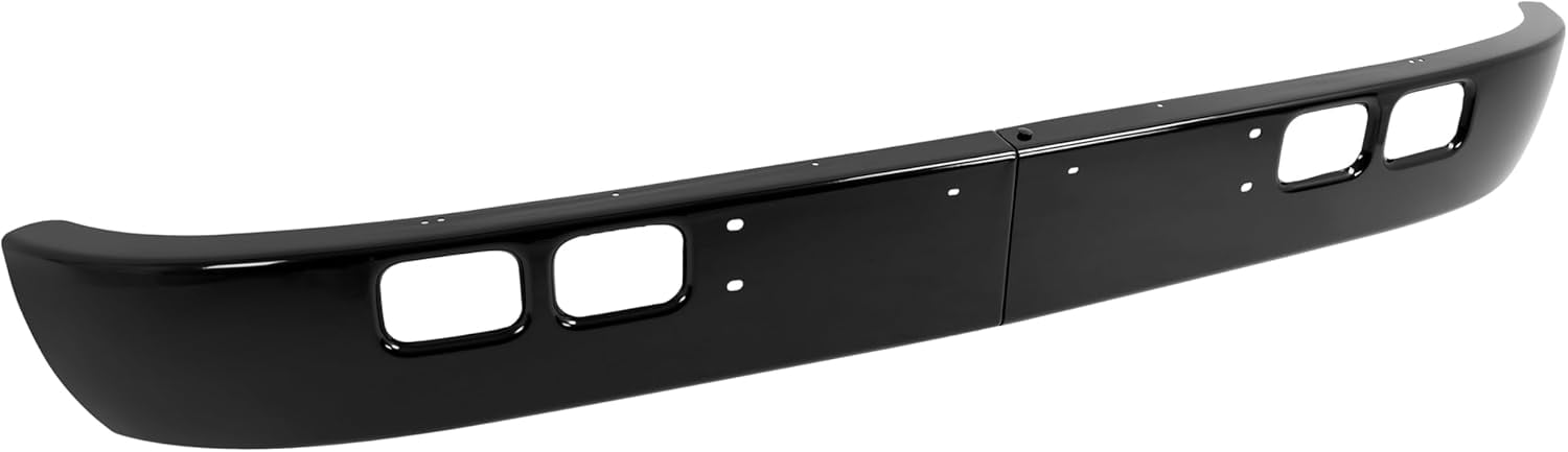 Kojem Front Bumper for 1989-2003 International 4600, 4700, 4800, 4900, 8100 W/Tow, Fog Light Cutouts, Slight Angle Back Steel Powder Coated Black