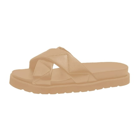 

Pimfylm Cow Slippers Women s Franca woven slide sandal Memory Foam Wide Widths Available Khaki 6.5
