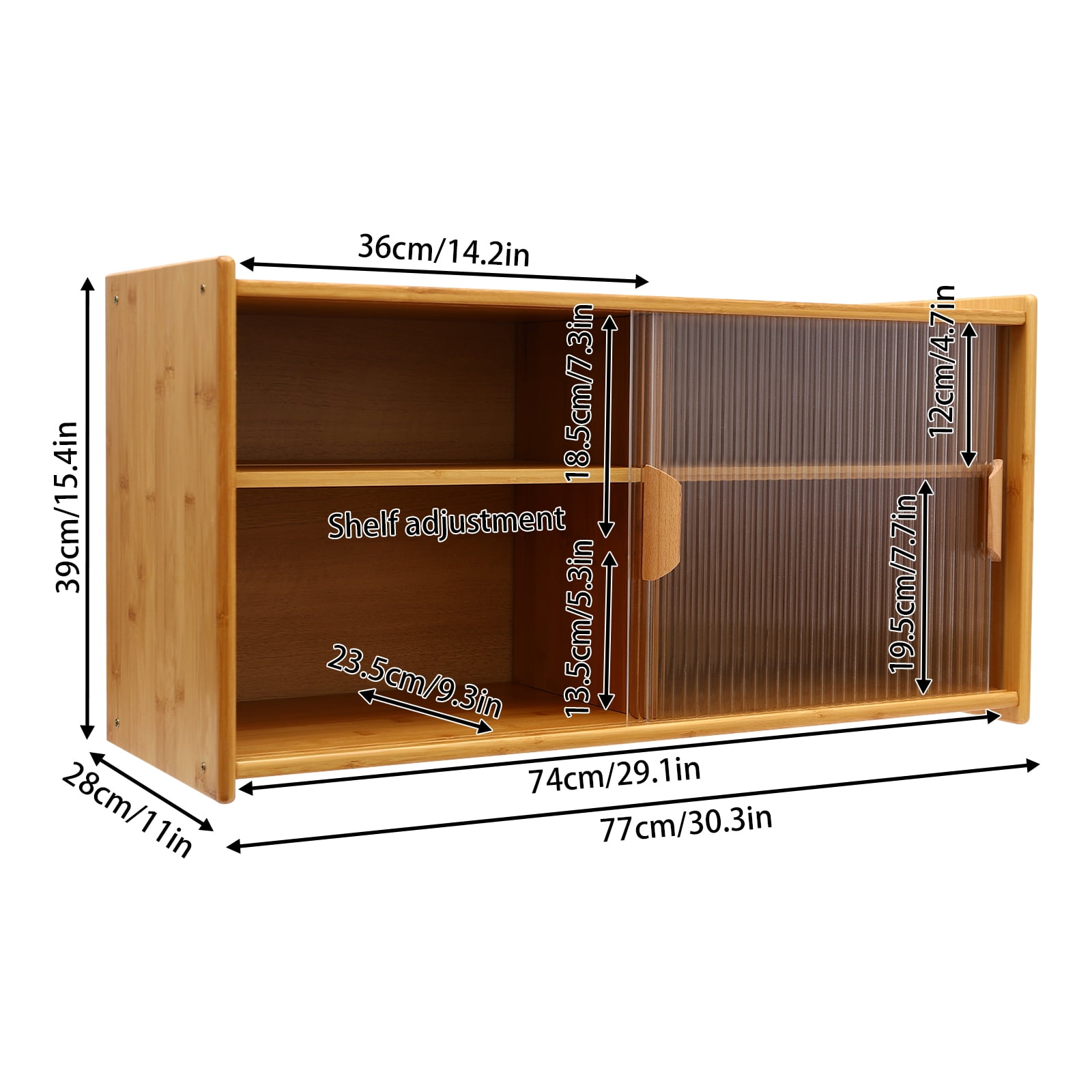 Kitchen Pantry Cabinet, Wall Mounted Bamboo Pantry Sideboard Wood Small 2-Tier Countertop Storage Cabinet with Sliding Glass Door Food & Utensils Cupboard for Dining Room, Home