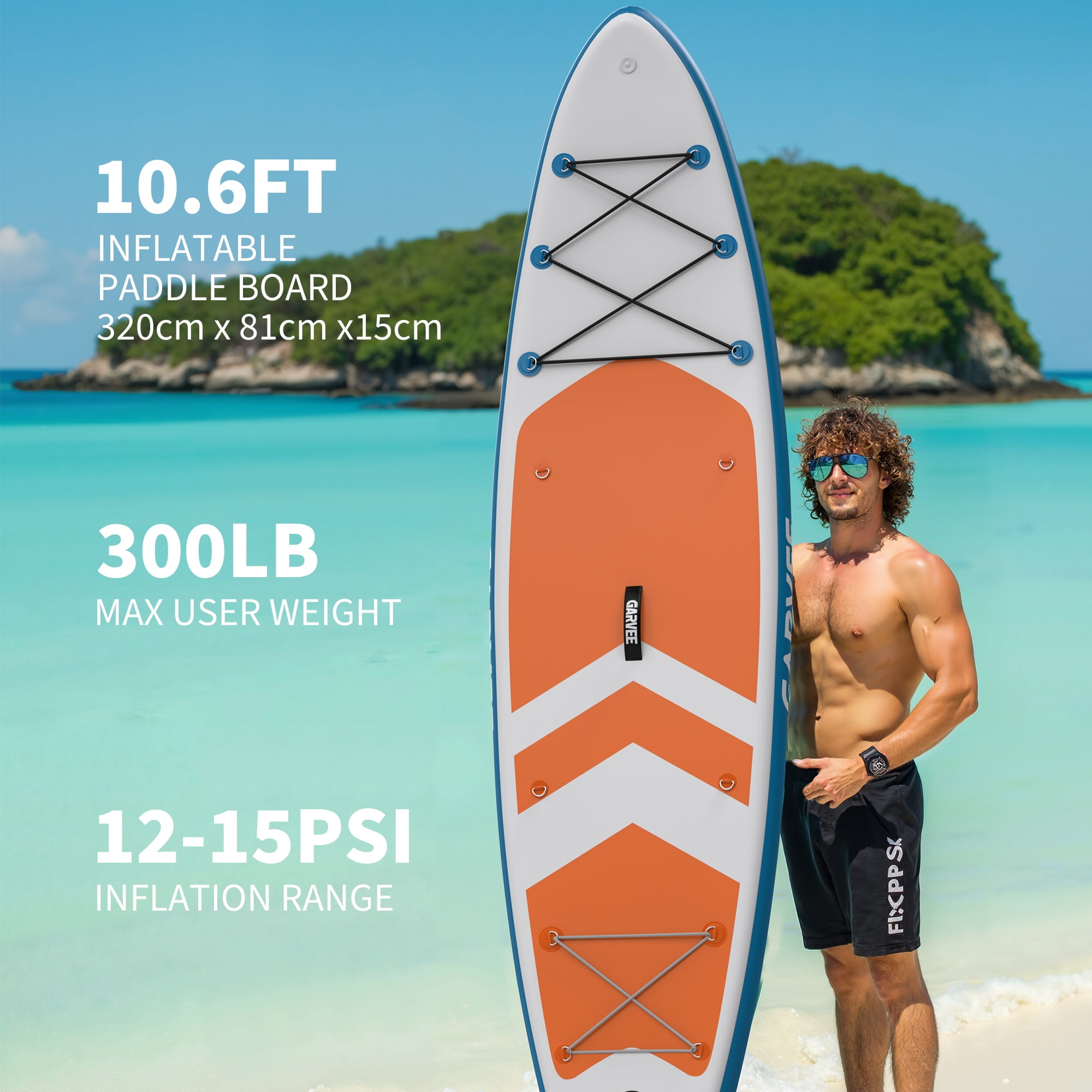 Garvee Inflatable Stand-up Paddle Board, 10.6' x 32'' x 6'', Manual Pump, Camera Mount, Orange